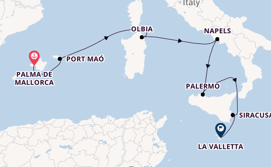 Westelijke Middellandse Zee vanaf Palma de Mallorca, Mallorca, Spanje met AIDAstella