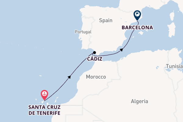 Western Mediterranean from Santa Cruz de Tenerife, Spain with the Costa Toscana