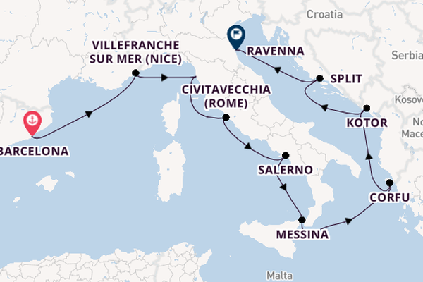 Middellandse Zee vanaf Barcelona, Spanje met de Norwegian Viva