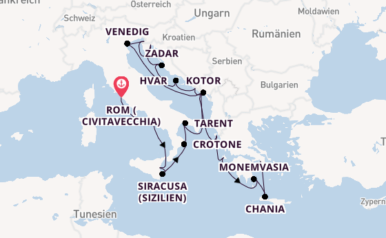 Mittelmeer ab Civitavecchia (Rom), Italien auf der Azamara Journey