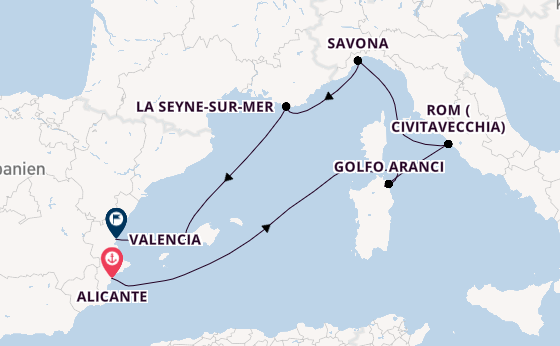 Westliches Mittelmeer ab Alicante, Spanien auf der Costa Pacifica