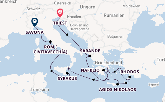 Mittelmeer ab Triest, Italien auf der Amera