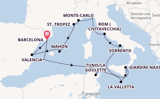 Westliches Mittelmeer ab Barcelona, Spanien auf der EXPLORA I