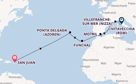 Mittelmeer ab San Juan, Puerto Rico auf der Norwegian Prima