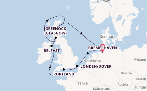 Verenigd Koninkrijk vanaf Bremerhaven, Duitsland met de Mein Schiff 3
