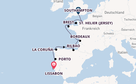 Vereinigtes Königreich ab Lissabon, Portugal auf der Seven Seas Voyager