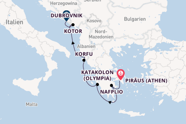 Piräus (Athen), Korfu und Dubrovnik entdecken