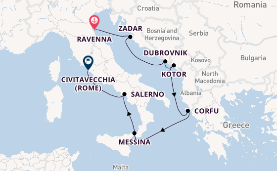 Middellandse Zee vanaf Ravenna, Italië met de Norwegian Sun