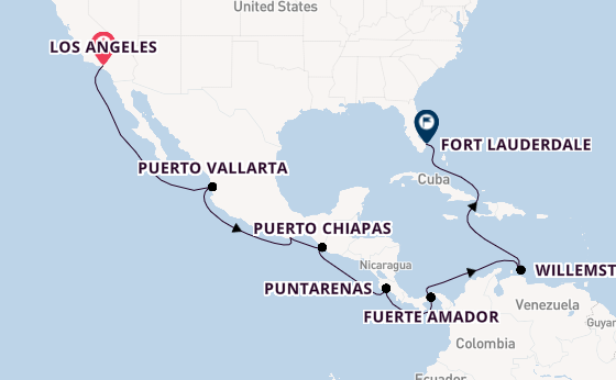 Midden-Amerika vanaf Los Angeles, Verenigde Staten met de Crown Princess