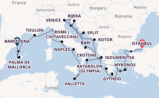 Mediterranean from Istanbul, Turkey with the Sirena