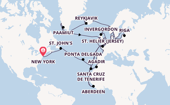 trans-Atlantisch vanaf New York, Verenigde Staten met de Seven Seas Mariner