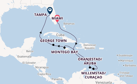 Caribbean from Miami, Florida, USA with the Seven Seas Mariner