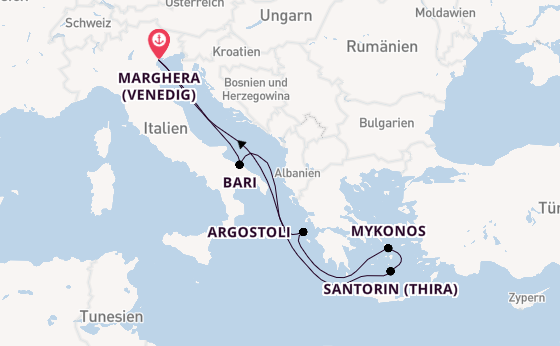 Mittelmeer ab Marghera (Venedig) auf der Costa Deliziosa