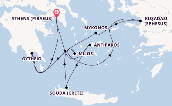 Eastern Mediterranean from Athens (Piraeus), Greece with the Silver Nova
