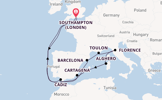 Westelijke Middellandse Zee vanaf Southampton (Londen), Engeland met de Regal Princess