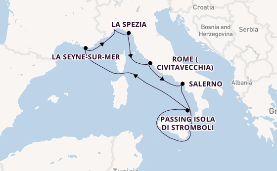 Western Mediterranean from Savona, Italy with the Costa Fascinosa