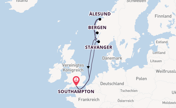Norwegen ab Southampton, Großbritannien auf der Queen Anne