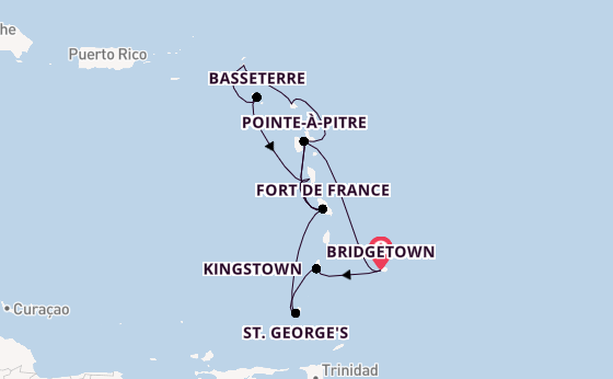 Südliche Karibik ab Bridgetown, Barbados auf der MSC Meraviglia