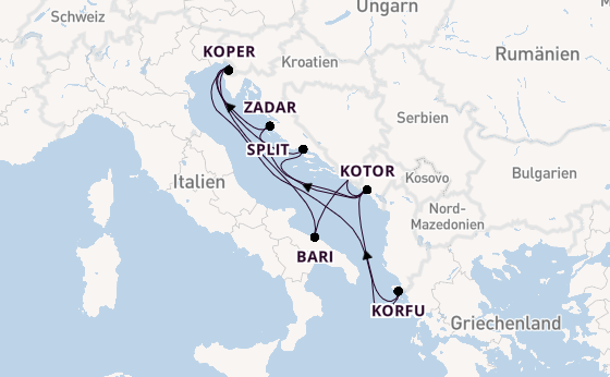 Mittelmeer ab Triest, Italien auf der Mein Schiff 4