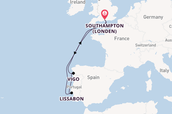 Engeland vanaf Southampton (Londen), Engeland met de Queen Anne