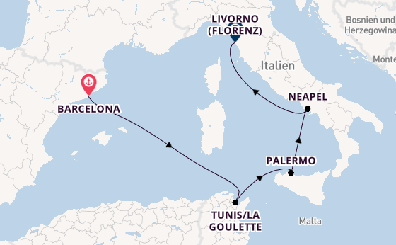 Westliches Mittelmeer ab Barcelona, Spanien auf der MSC Meraviglia