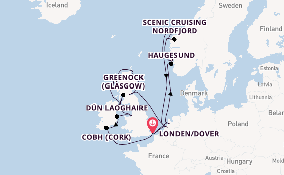 Britse Eilanden vanaf Londen/Dover, Groot-Brittannië met de Nieuw Statendam