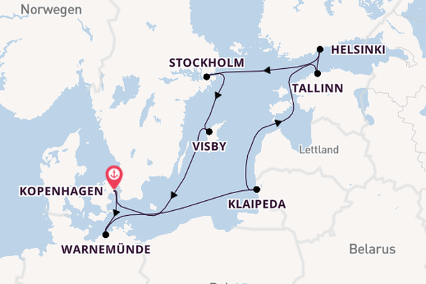 Ostsee ab Kopenhagen, Dänemark auf der MSC Splendida