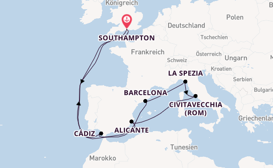 Westliches Mittelmeer ab Southampton, Großbritannien auf der Ventura