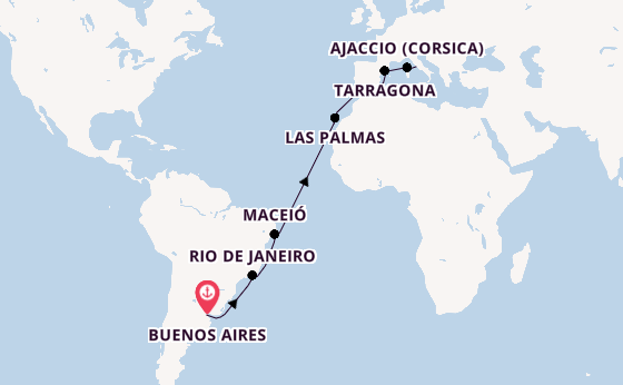 trans-Atlantisch vanaf Buenos Aires, Argentinië met de MSC Splendida