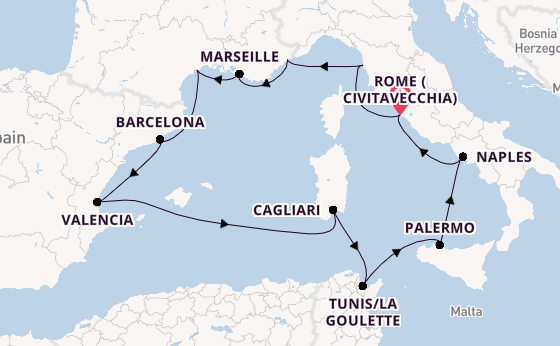 Western Mediterranean from Rome (Civitavecchia), Italy with the Viking Libra