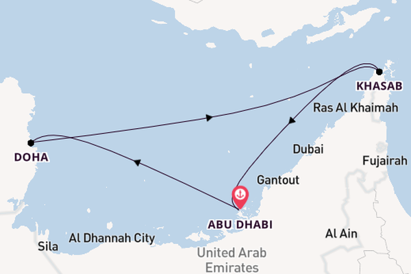 Perzische Golf vanaf Abu Dhabi, Verenigde Arabische Emiraten met de Celestyal Discovery