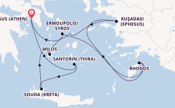 Östliches Mittelmeer ab Piräus (Athen), Griechenland auf der Silver Nova