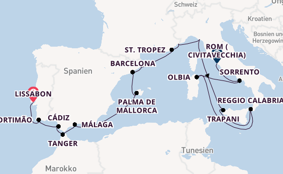 Westliches Mittelmeer ab Lissabon, Portugal auf der Seven Seas Grandeur