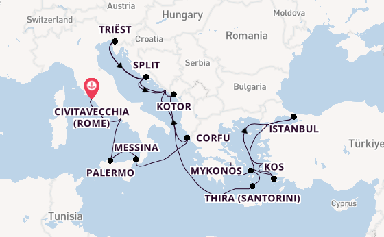 Middellandse Zee vanaf Civitavecchia (Rome), Italië met de Oosterdam