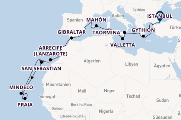 Kreuzfahrt mit MS Hamburg von Santa Cruz de Tenerife nach Istanbul