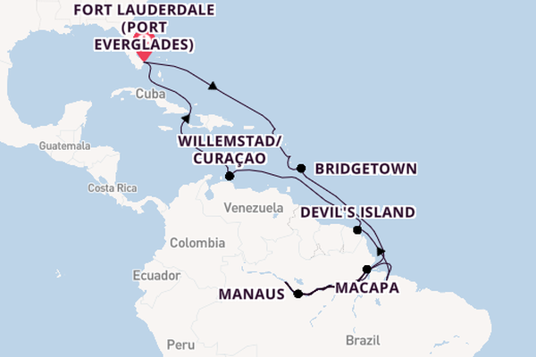 South America from Fort Lauderdale (Port Everglades), Florida, USA with the Volendam