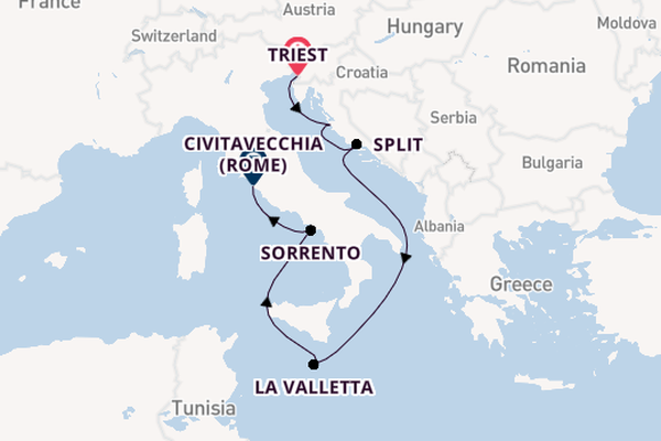 Middellandse Zee vanaf Triëst, Italië met de Queen Victoria