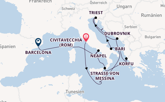 Mittelmeer ab Civitavecchia (Rom), Italien auf der Queen Elizabeth