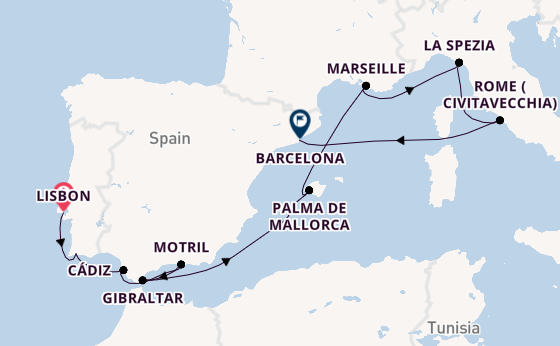 Western Mediterranean from Lisbon, Portugal with the Norwegian Dawn