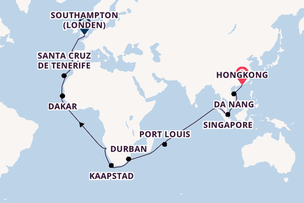 Afrika vanaf Hongkong, China met de Queen Mary 2
