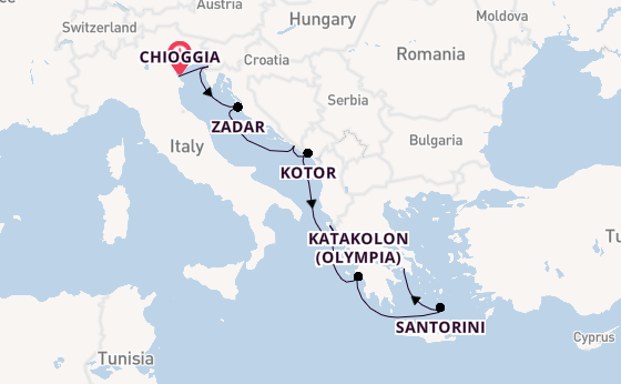 Eastern Mediterranean from Chioggia, Italy with the Viking Sea