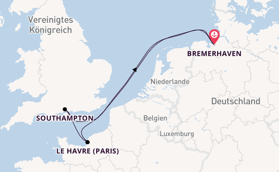 England ab Bremerhaven, Deutschland auf der Mein Schiff 2