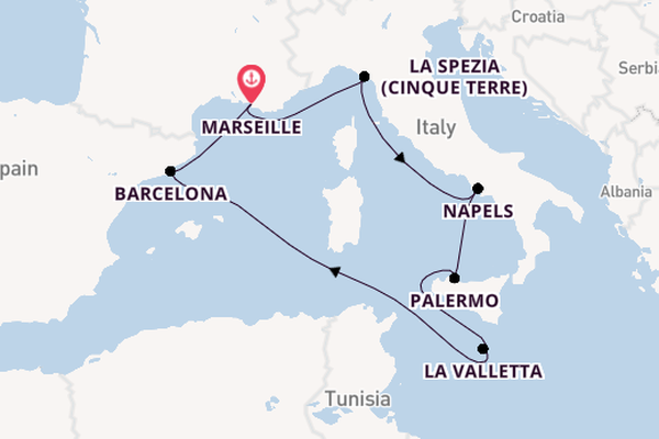 Westelijke Middellandse Zee vanaf Marseille, Frankrijk met de MSC Seaview