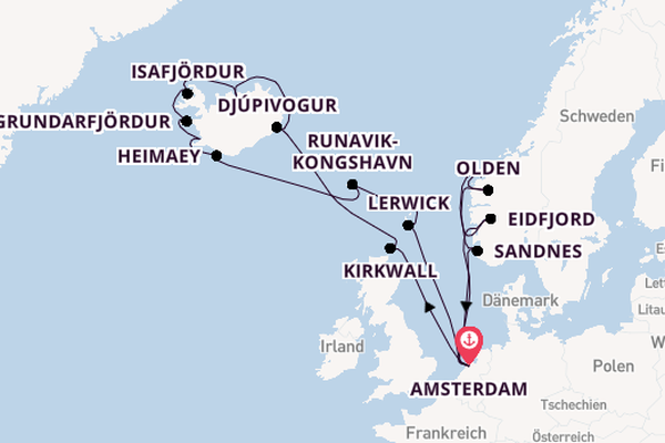Arktis ab Amsterdam, Niederlande auf der Zuiderdam