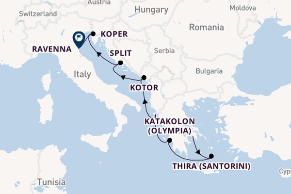 Oostelijke Middellandse Zee vanaf Athene (Piraeus), Griekenland met de Norwegian Pearl