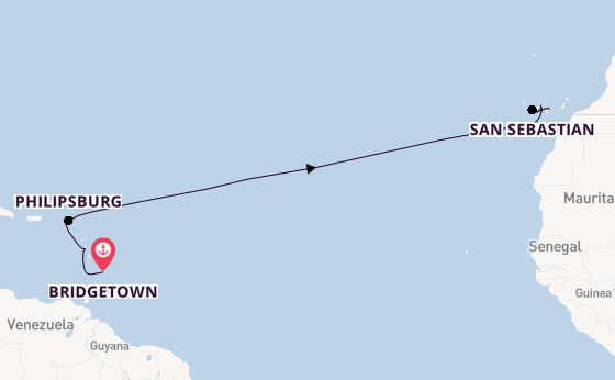 Caribbean vanaf Bridgetown, Barbados met de Mein Schiff 4