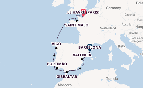 Western Mediterranean from Le Havre (Paris), France with the Seven Seas Navigator