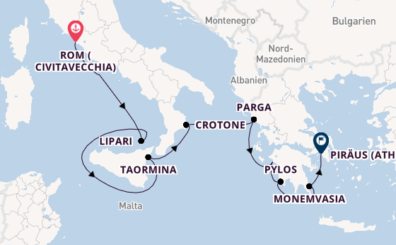 Mittelmeer ab Civitavecchia (Rom), Italien auf der Royal Clipper