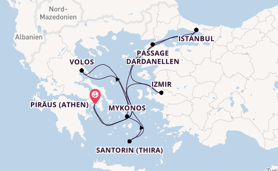 Östliches Mittelmeer ab Piräus (Athen), Griechenland auf der Costa Fortuna
