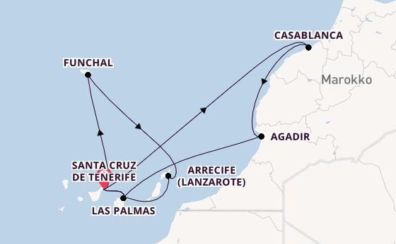 Kanarische Inseln ab Santa Cruz de Tenerife, Spanien auf der Azura